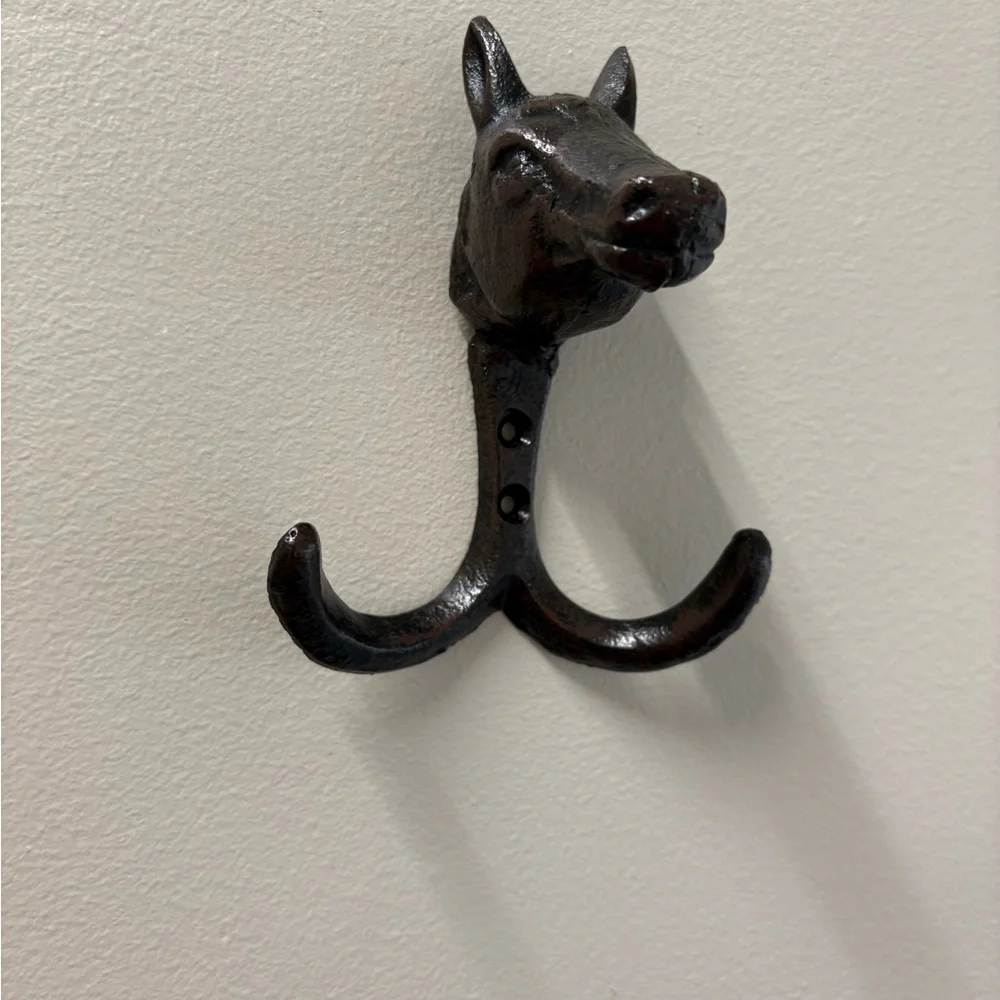 Cast Iron Horse Head Wall Hook - Brown